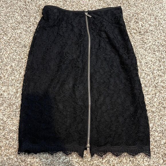 Diane Von Furstenberg Skirt Womens 0 Black Lace Pencil Lined Knee Length Zip - Picture 4 of 6